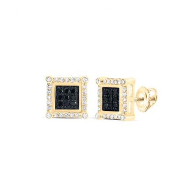 10kt Yellow Gold Black & White Diamond Square Stud Earrings