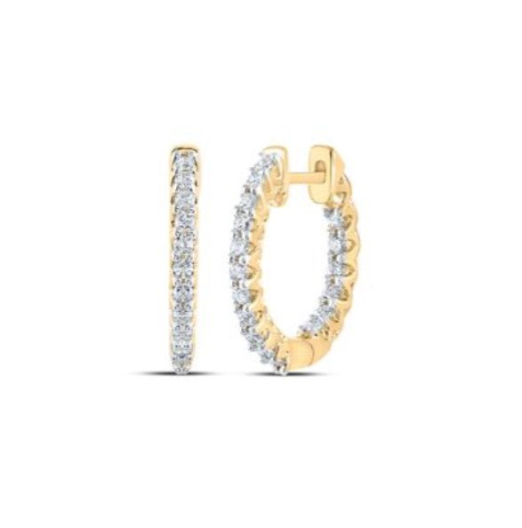 14kt Yellow Gold Diamond Inside Out Hoop Earrings