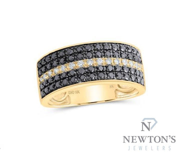 10kt Yellow Gold Black & White Diamond Gents Ring (1.00ct Tw)