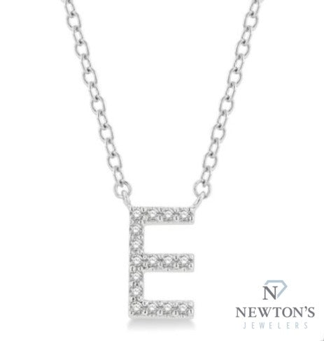 10kt White Gold Diamond Initial Pendant with Chain "E"