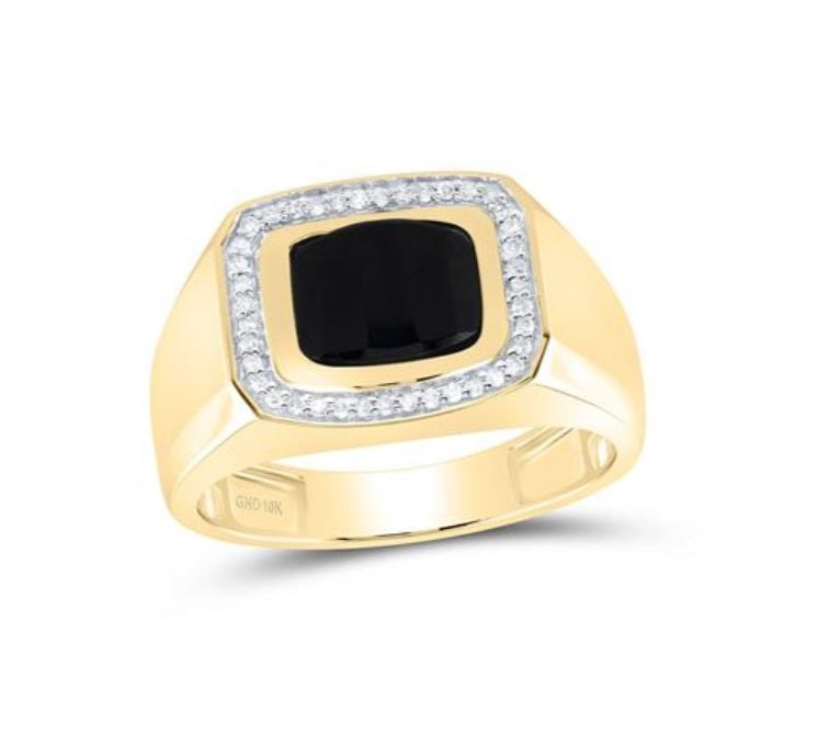 10kt Yellow Gold Diamond & Onyx Gents Ring