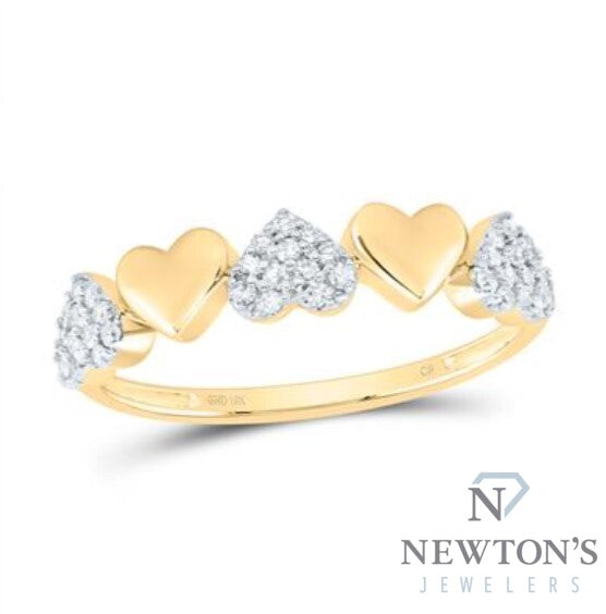 10kt Yellow Gold Diamond Alternating Heart Stackable