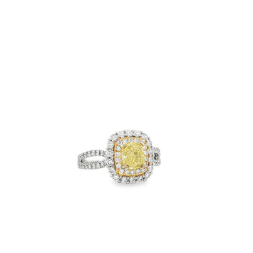 14kt White & Yellow Gold Fancy Yellow Diamond Halo Ring