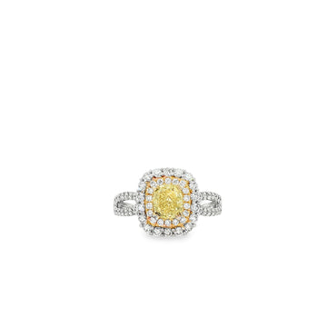 14kt White & Yellow Gold Fancy Yellow Diamond Halo Ring