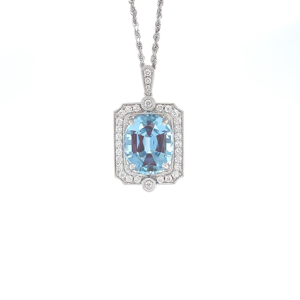 14kt White Gold Aquamarine and Diamond Pendant (chain not included)