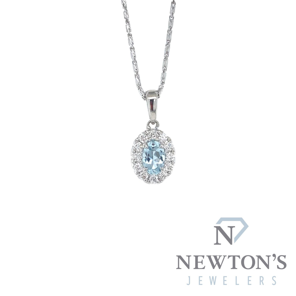 14kt White Gold Aquamarine and Diamond Pendant