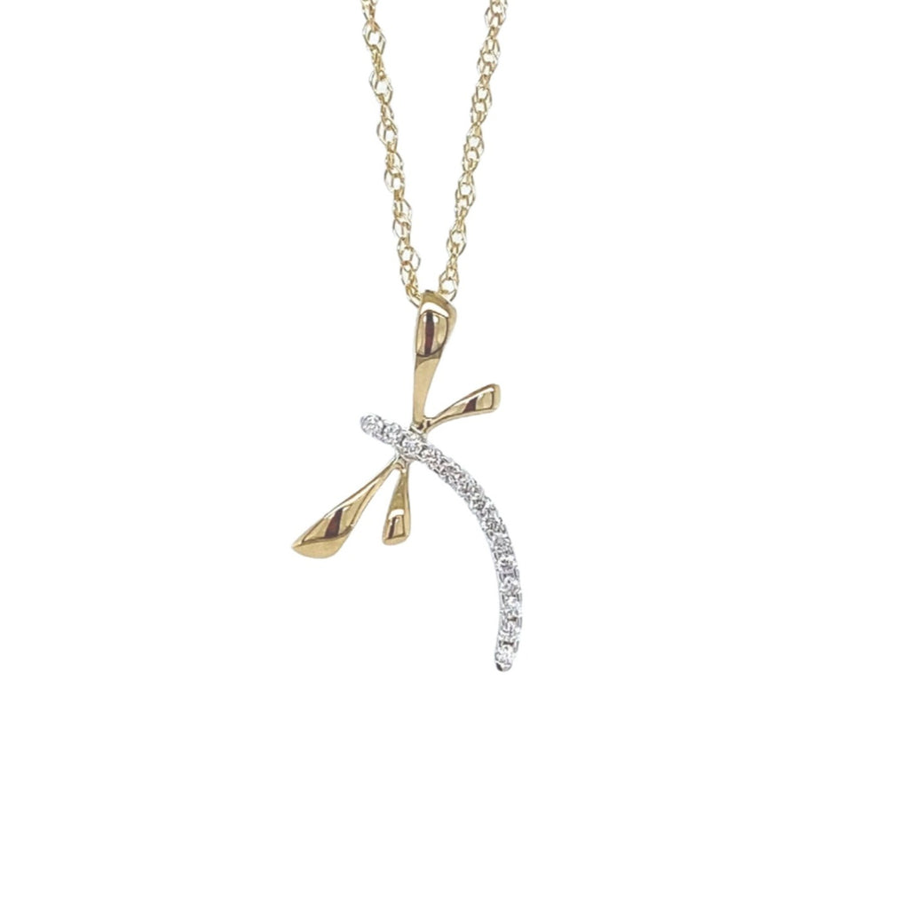 14kt White and Yellow Gold Diamond Dragonfly Pendant and Chain