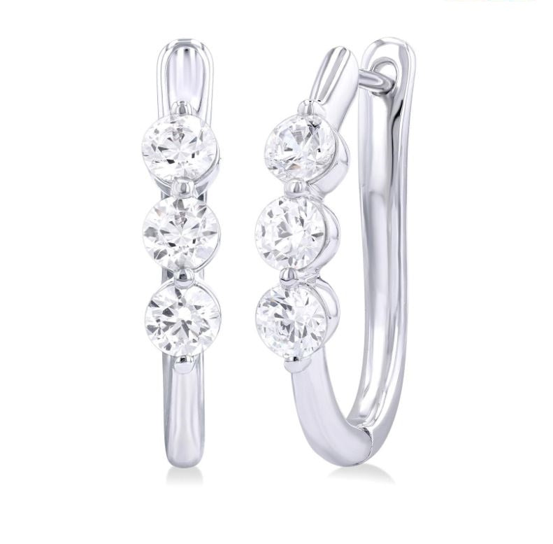 14kt White Gold 3 Diamond Hoop Earrings (0.75ct)