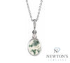 14kt White Gold Diamond and Moss Agate Pendant and Chain