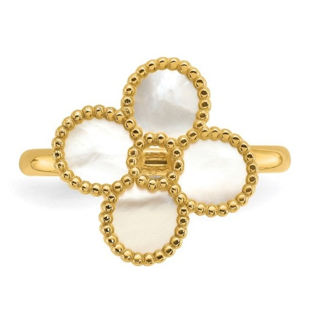 14kt Yellow Gold Mother of Pearl Flower Ring