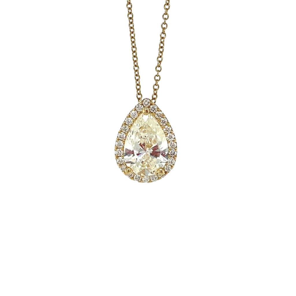 18kt Yellow Gold Pear Shape Diamond Pendant and Chain