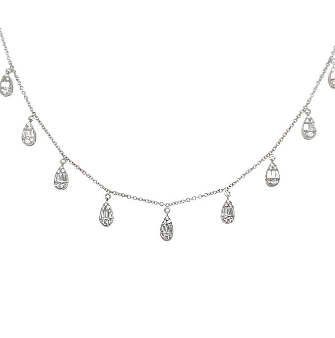18kt White Gold Diamond Pear Shape Dangle Necklace