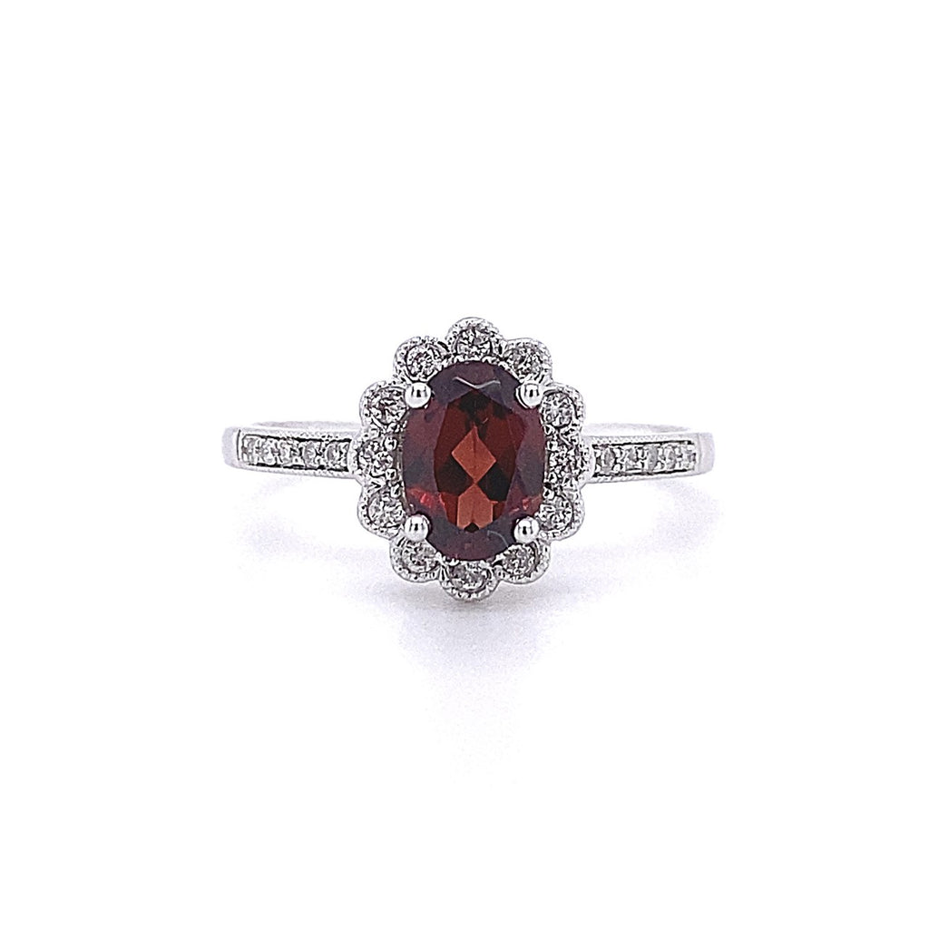 14kt White Gold Garnet and Diamond Ring