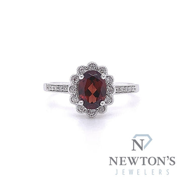 14kt White Gold Garnet & Diamond Ring