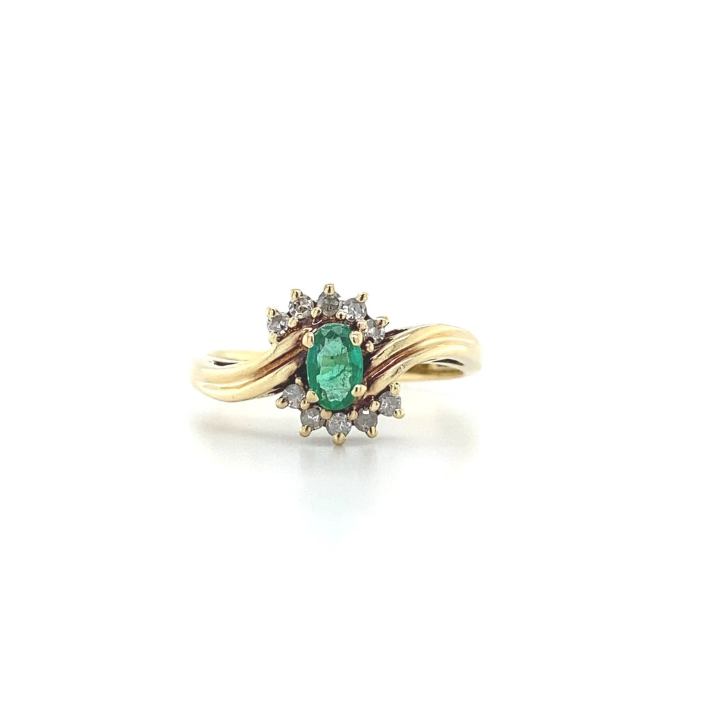 Estate 14kt Yellow Gold Emerald and Diamond Ring