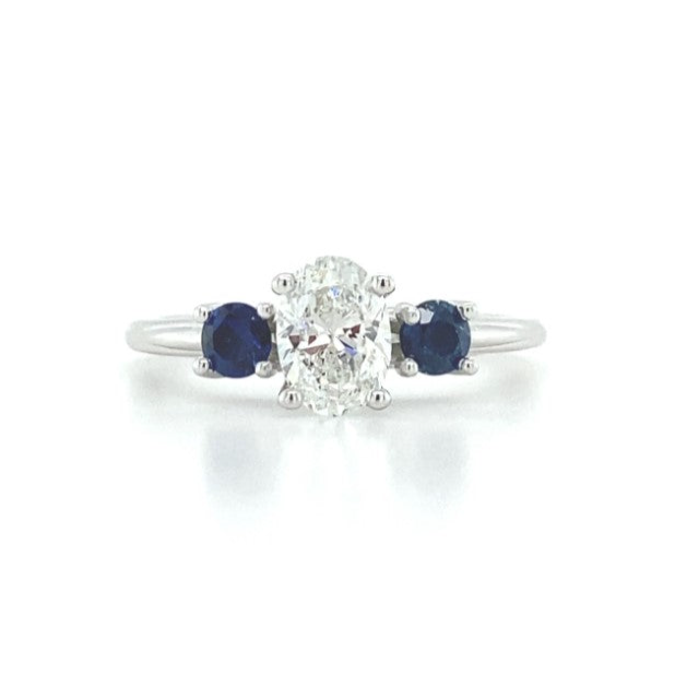 14kt White Gold Oval Diamond and Sapphire Engagement Ring (0.70ctr)