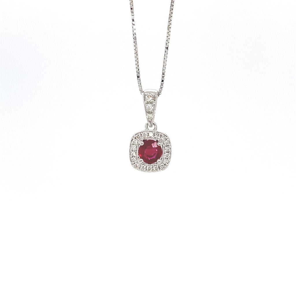 Estate 14kt White Gold Ruby & Diamond Pendant Necklace (0.10ct)