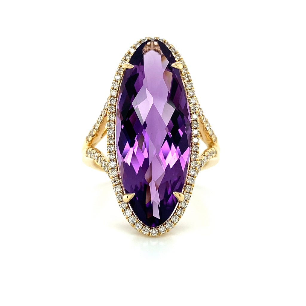 14kt Yellow Gold Oval Amethyst Fashion Ring