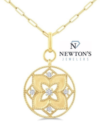 14kt Yellow Gold Diamond Floral Medallion Pendant