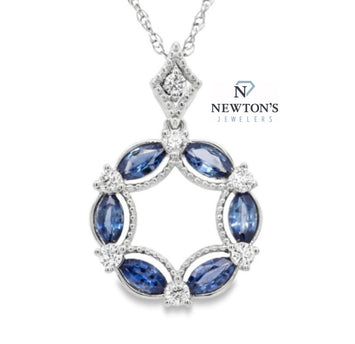 14kt White Gold Marquise Cut Sapphire Diamond Pendant Only