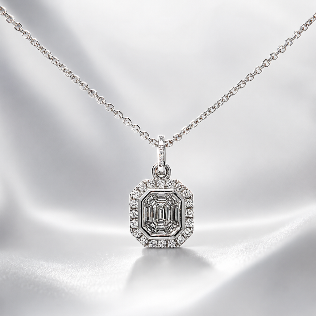 14kt White Gold Diamond Illusion Pendant Necklace