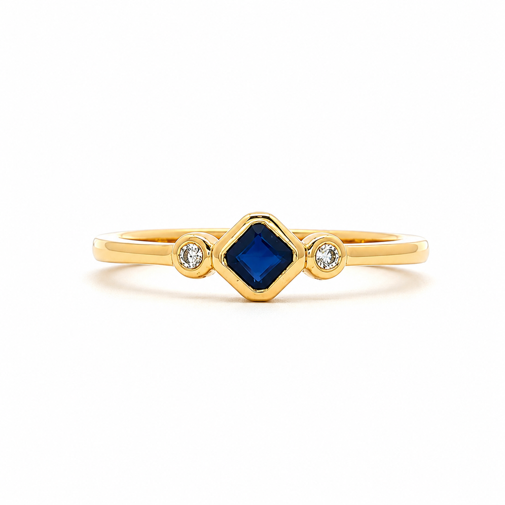14kt Yellow Gold Bezel Set Sapphire & Diamond Ring