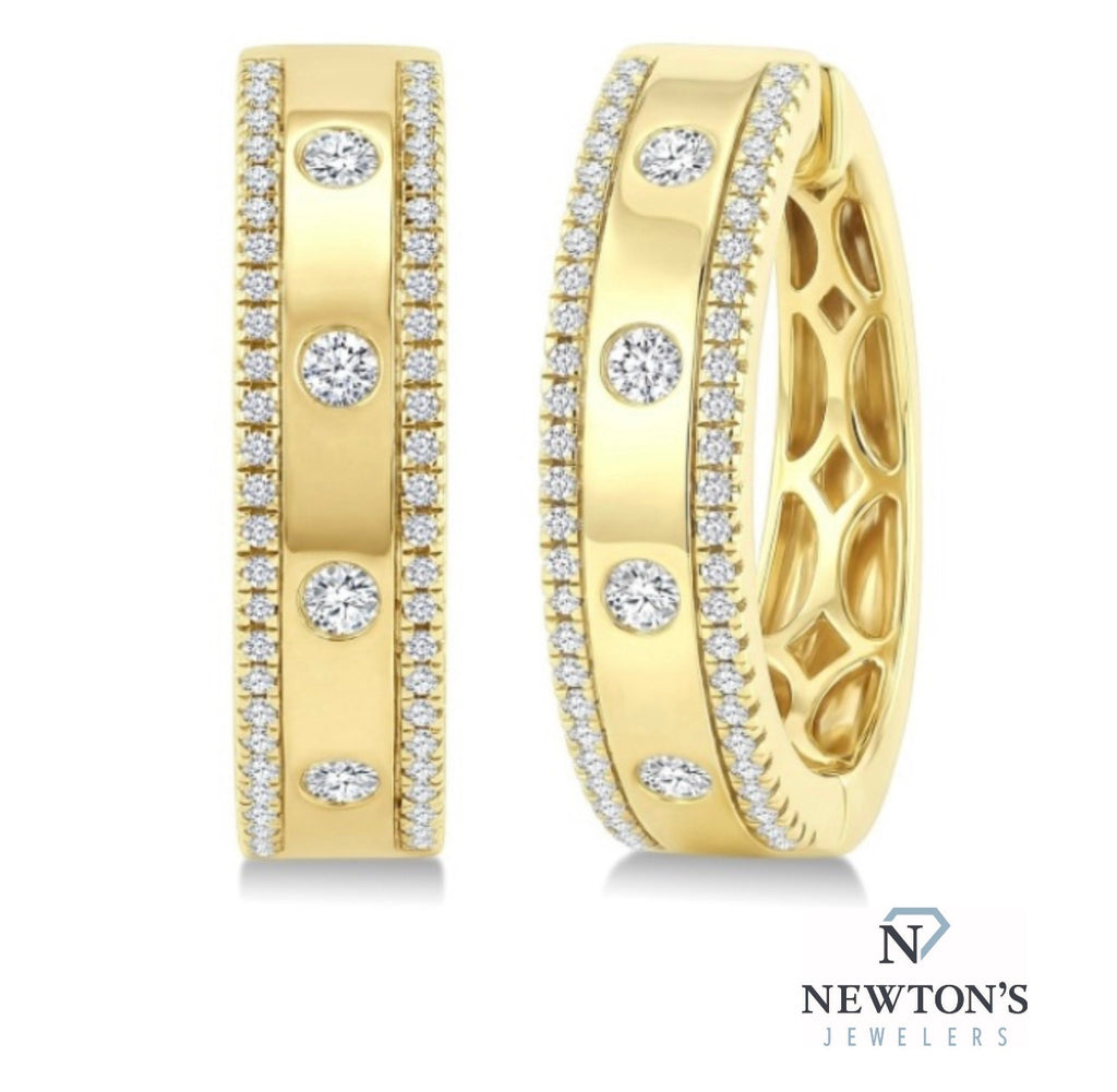 14kt Yellow Gold Diamond Bezel Huggie Hoop Earrings