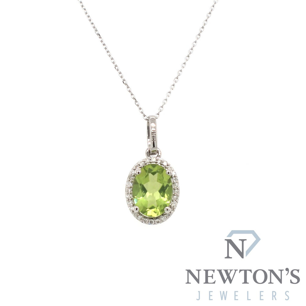 14kt White Gold Peridot & Diamond Pendant with Chain