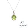 14kt White Gold Peridot & Diamond Pendant with Chain