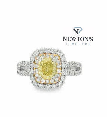14kt White & Yellow Gold Fancy Yellow Diamond Halo Ring