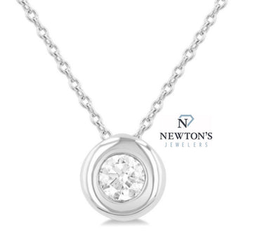 14kt White Gold Round Diamond Bezel Pendant