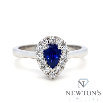 14kt White Gold Pear Sapphire & Diamond Halo Ring