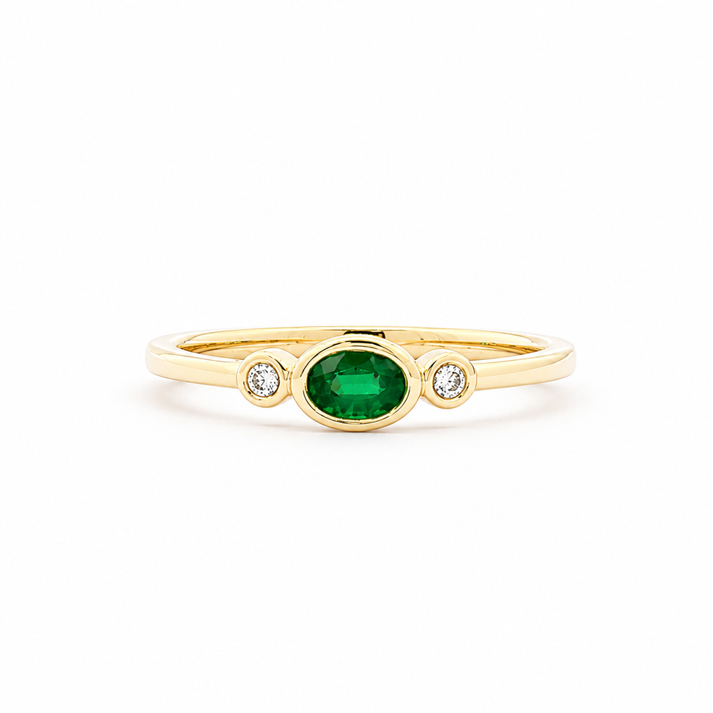 14kt Yellow Gold Bezel Set Emerald & Diamond Ring
