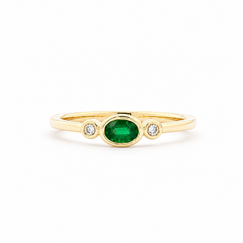 14kt Yellow Gold Bezel Set Emerald & Diamond Ring
