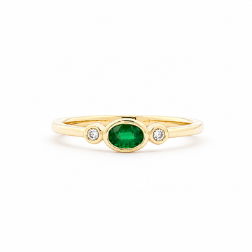 14kt Yellow Gold Bezel Set Emerald & Diamond Ring