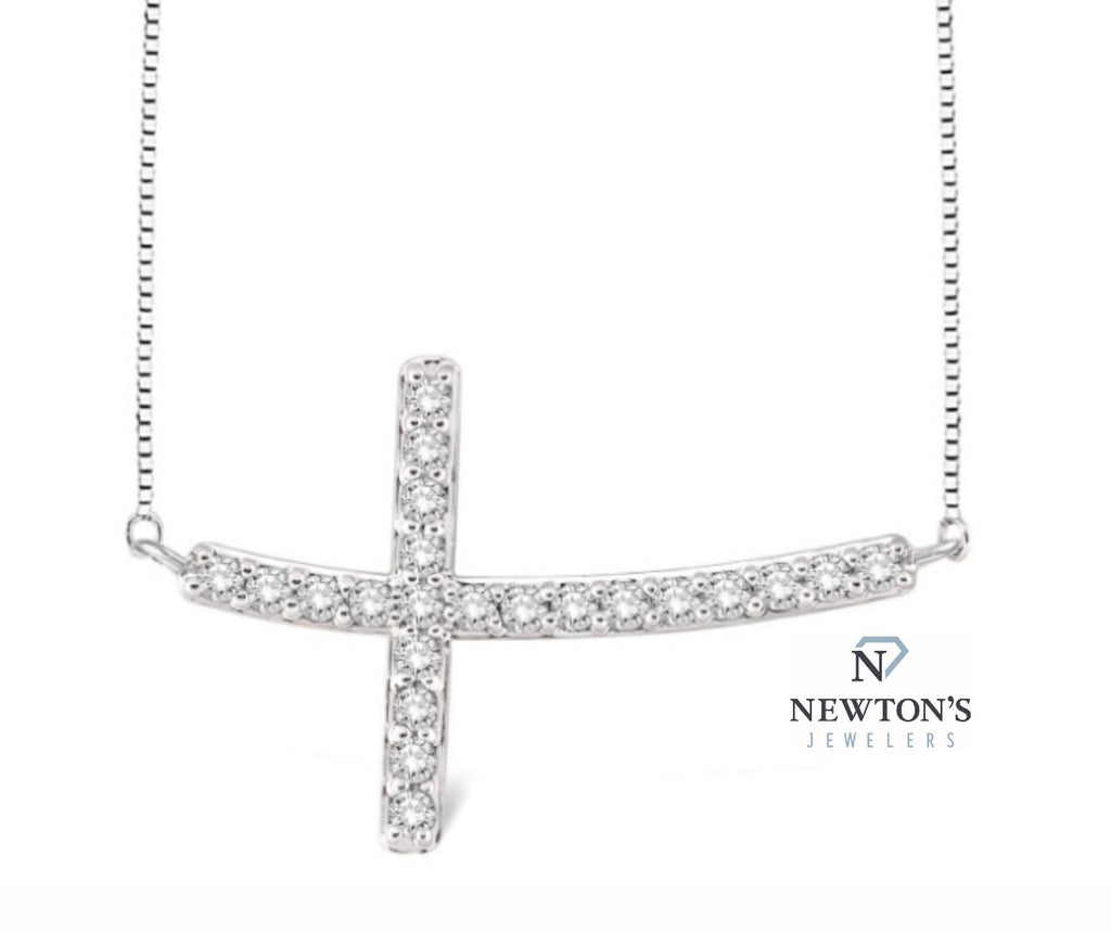 14kt White Gold Diamond Sideways Cross