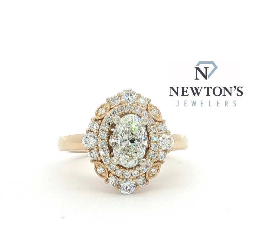 14kt Yellow Gold Oval Diamond Halo Engagement Ring