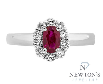 14kt White Gold Ruby & Diamond Halo Fashion Ring