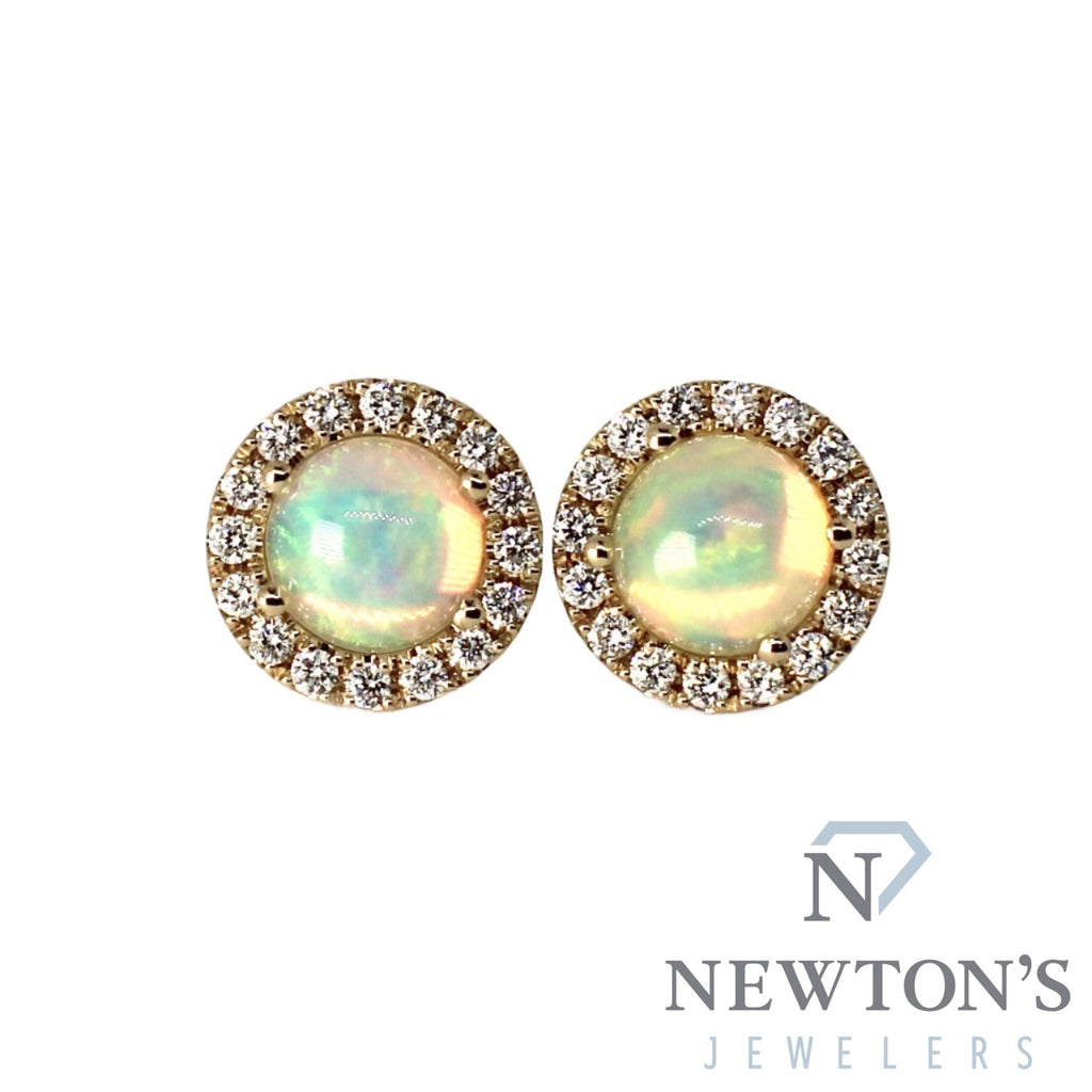 14kt Yellow Gold Diamond & Ethiopian Opal Ear Studs