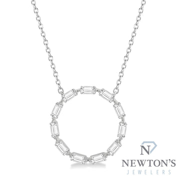 14kt White Gold Diamond Baguette Pendant with Chain