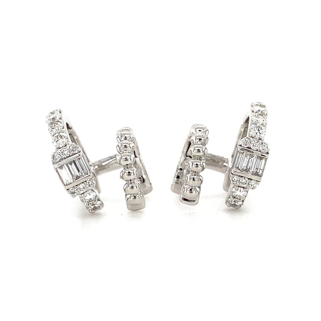 14kt White Gold Double Row Diamond Huggies