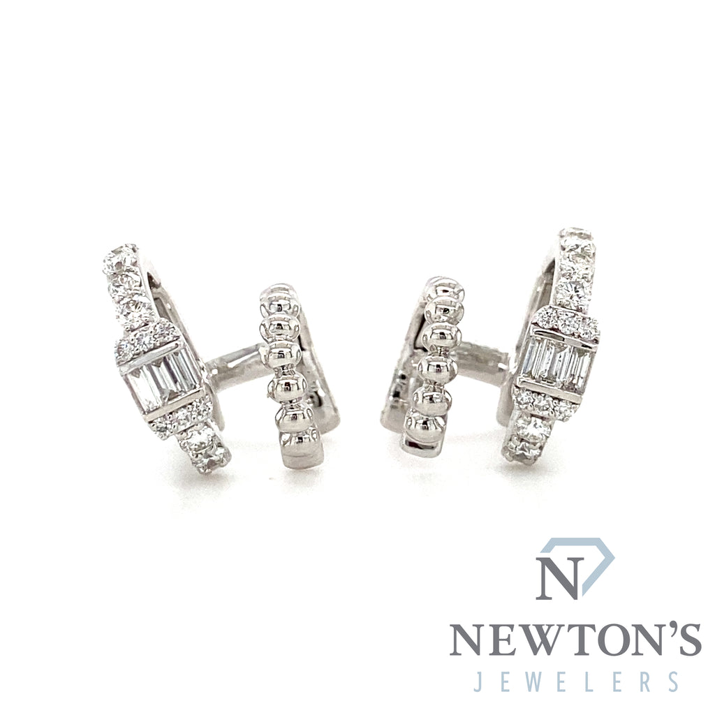 14kt White Gold Double Row Diamond Huggies