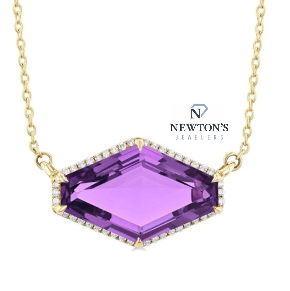 14kt Yellow Gold Amethyst and Diamond Halo Pendant