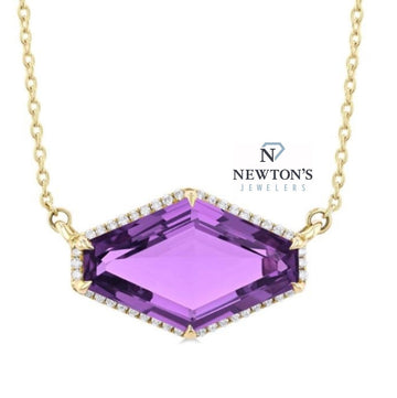 14kt Yellow Gold Amethyst and Diamond Halo Pendant