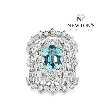 14kt White Gold Aquamarine and Diamond Ring
