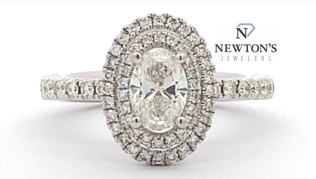 Platinum Oval Cut Diamond Halo Engagement Ring