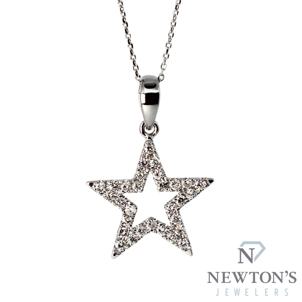 14kt White Gold Diamond Star Pendant with Chain