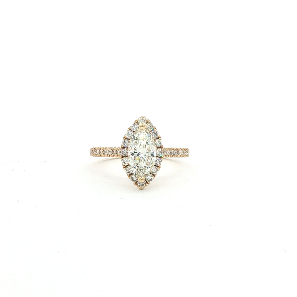 14kt Yellow Gold Marquise Diamond Halo Ring