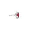 Platinum Oval Ruby & Double Diamond Halo Ring