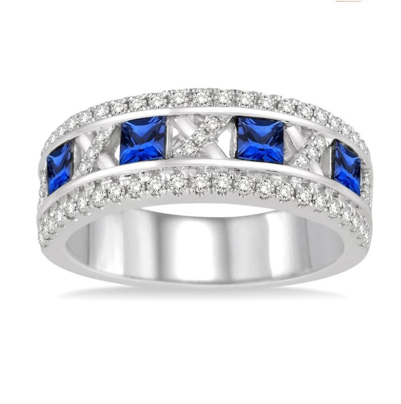 14K White Gold Sapphire and Diamond Ring